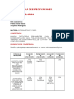 Tabla de Especificaciones