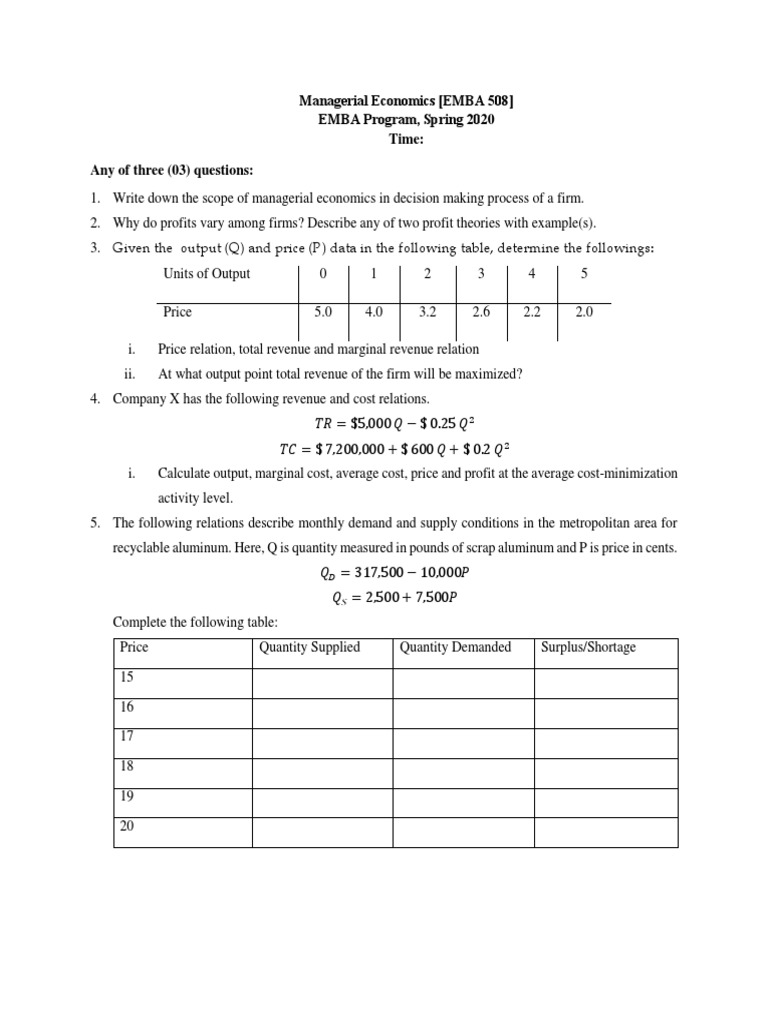 EMBA Managerial Economics Guide | PDF