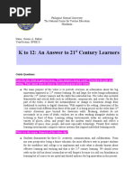 K To 12: An Answer To 21 Century Learners: Guide Questions