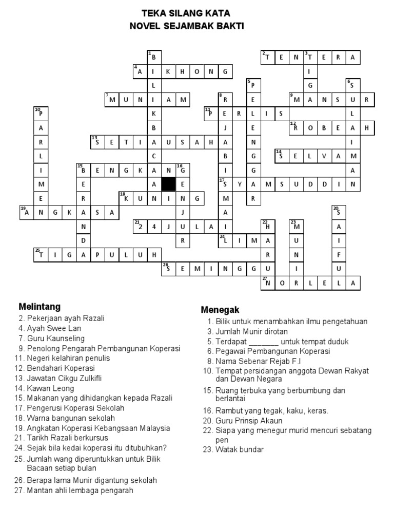 Jawapan Teka Silang Kata Sejambak Bakti Pdf