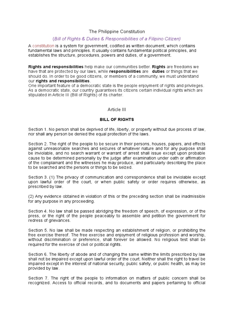 Philippine Bill of Rights & Duties | PDF | Search And Seizure | Applied ...
