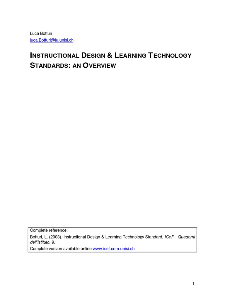 I D & L T S: O: Nstructional Esign Earning Echnology Tandards AN ...