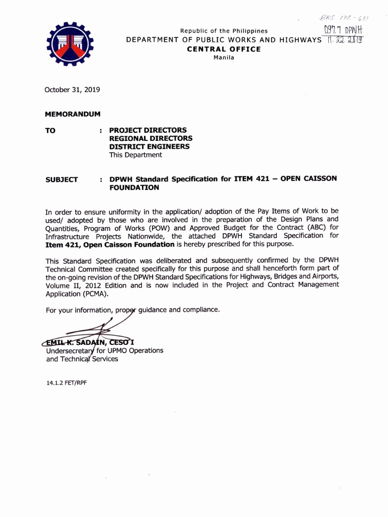 DPWH Standard for Open Caisson Foundation | PDF | Deep Foundation | Screw
