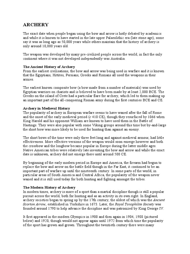 Archery The Ancient History of Archery PDF Archery Bow And Arrow