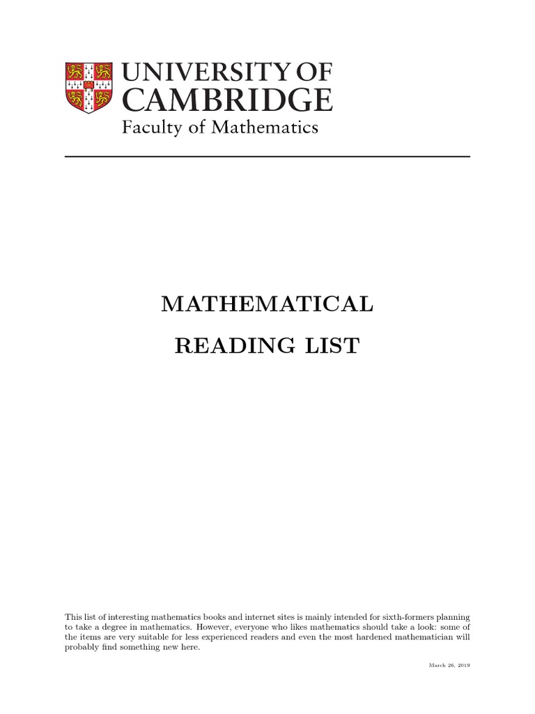 Cambridge Mathematics ReadingList PDF General Relativity Conjecture