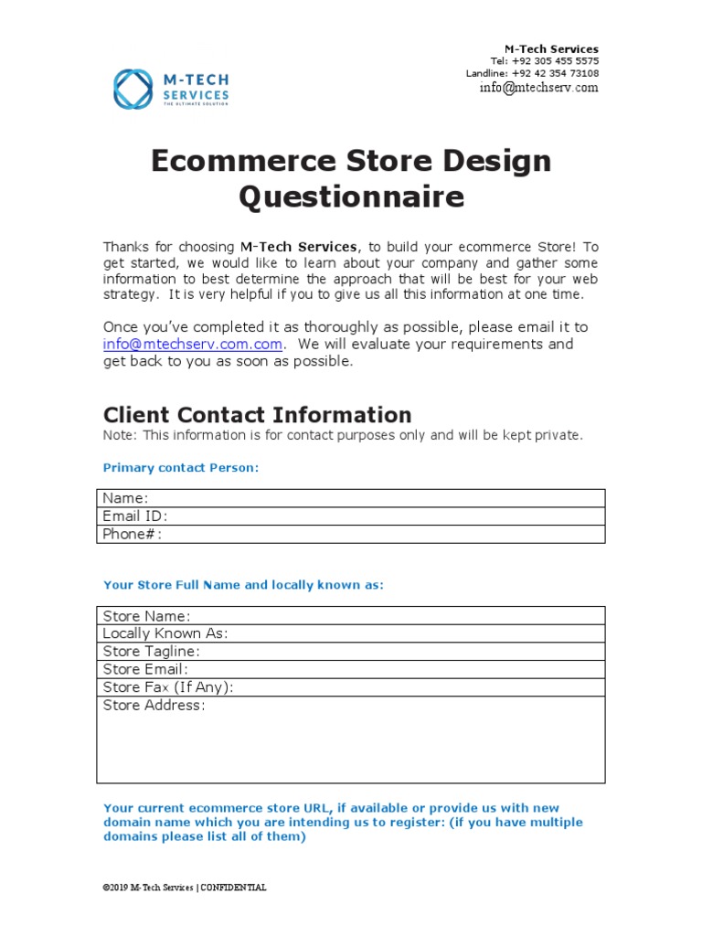 Ecommerce Store Design Questionnaire: Client Contact Information | PDF ...