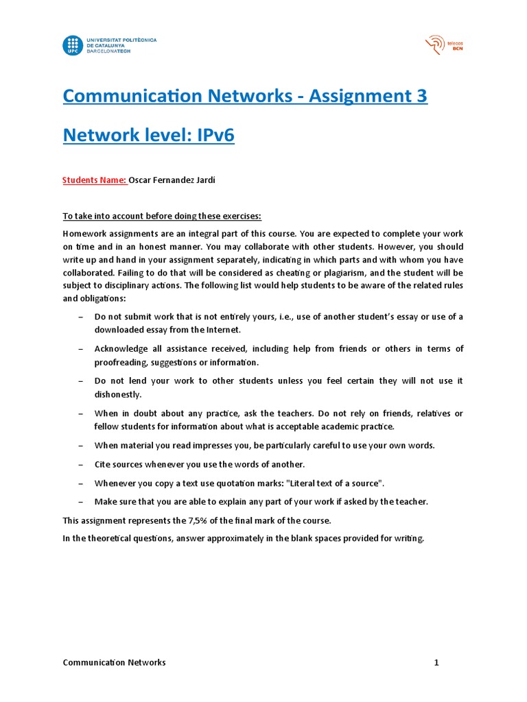 IPv6 Assignment: Network Configuration Tasks | PDF | I Pv6 | Data ...