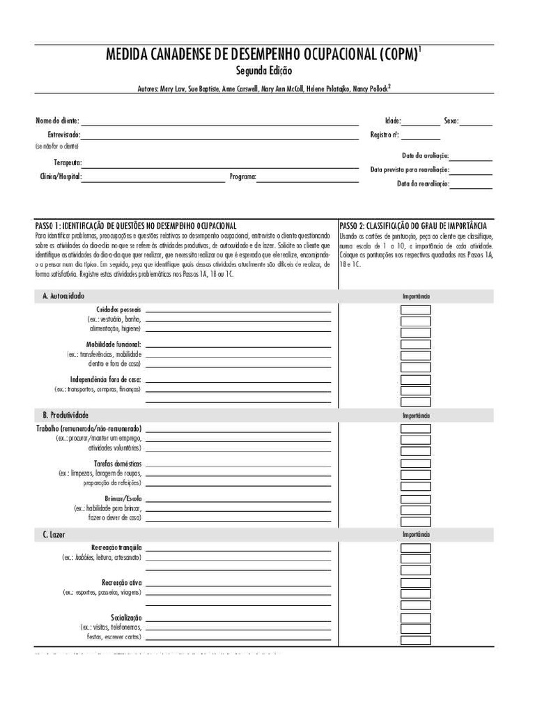Copm - Medida Canadense de Desempenho Ocupacional | PDF
