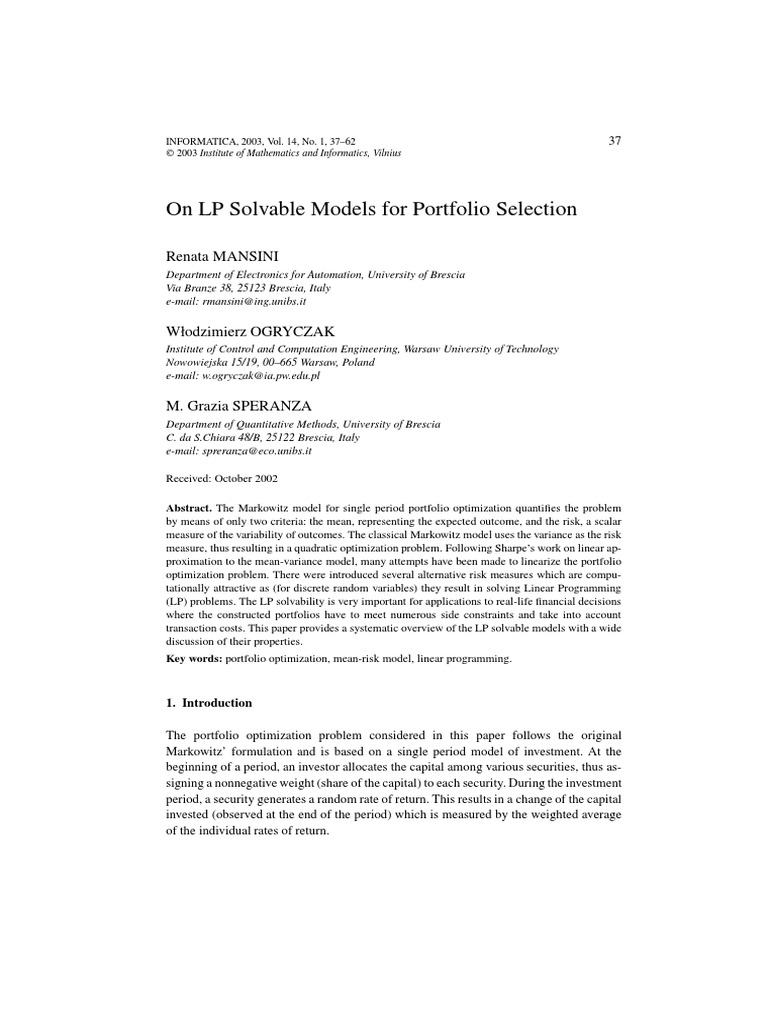 94f2 PDF | PDF | Modern Portfolio Theory | Mathematical Optimization
