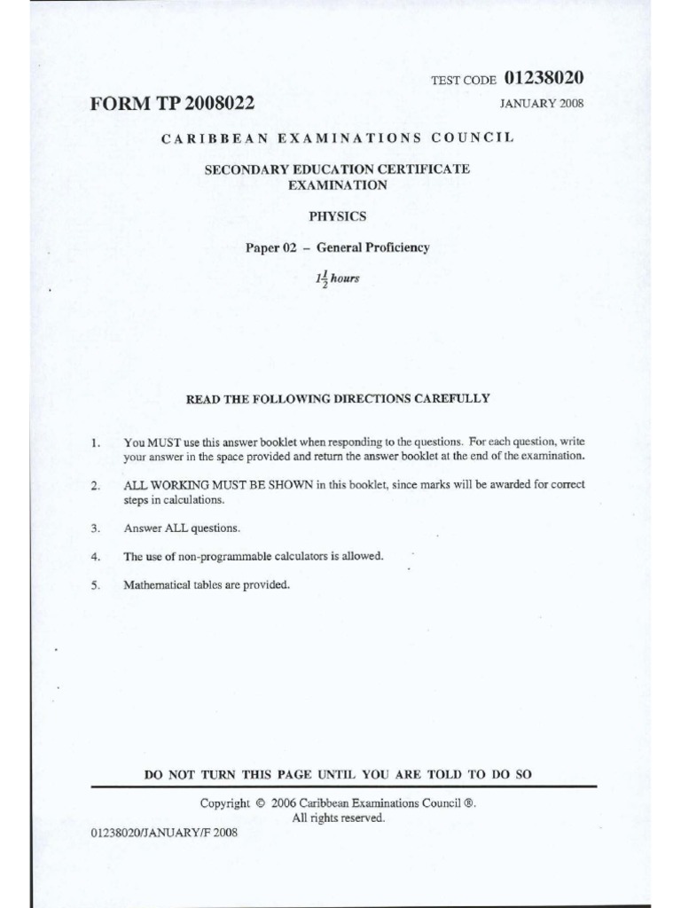 CSEC Physics January 2008 P2 PDF | PDF
