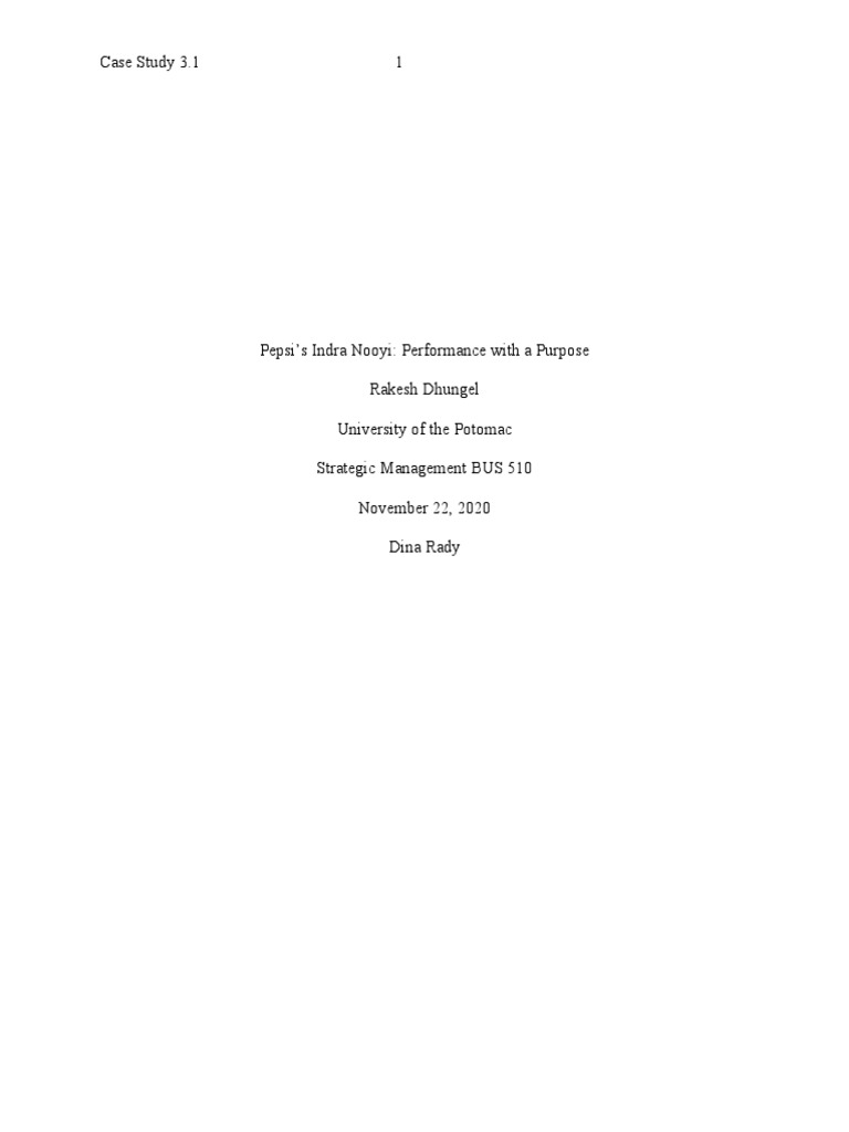 Indra Nooyi's Performance with Purpose | PDF | Pepsi Co | Strategic ...