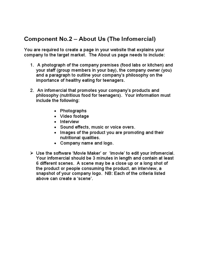 Infomercial Creation for Healthy Eating | PDF | Business
