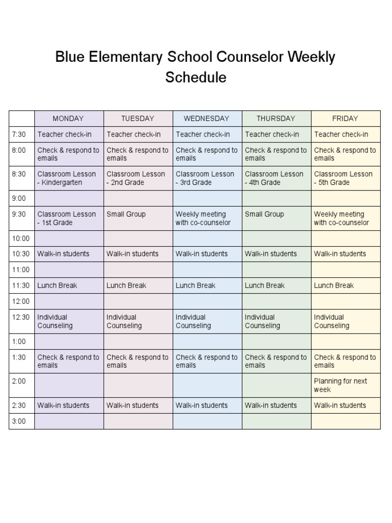School Counseling Weekly Calendar PDF