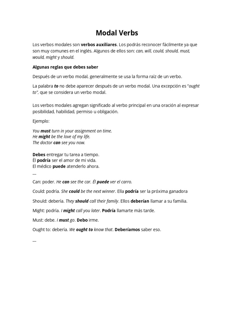 Verbos Modales en Inglés: Guía Completa | PDF | Idiomas
