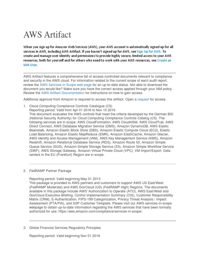 AWS Artifact | PDF | Amazon Web Services | Cloud Computing