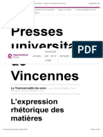 La Transversalité Du Sens - L'expression Rhétorique Des Matières - Presses Universitaires de Vincennes