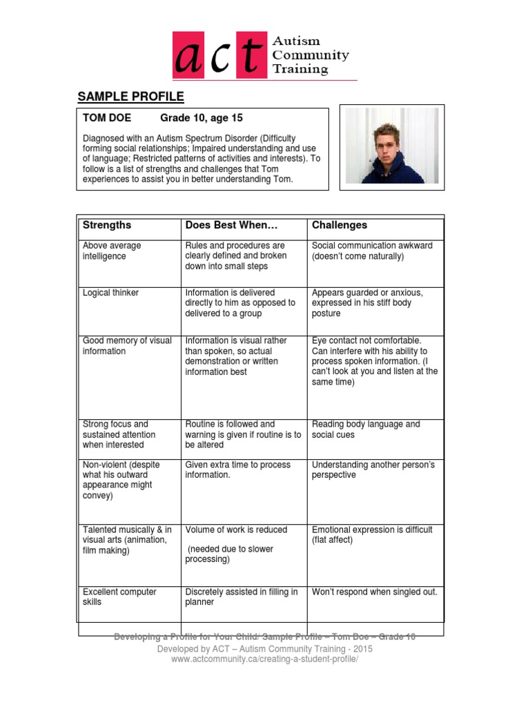 Tom Doe: Autism Student Profile | PDF | Career & Growth | Self-Improvement