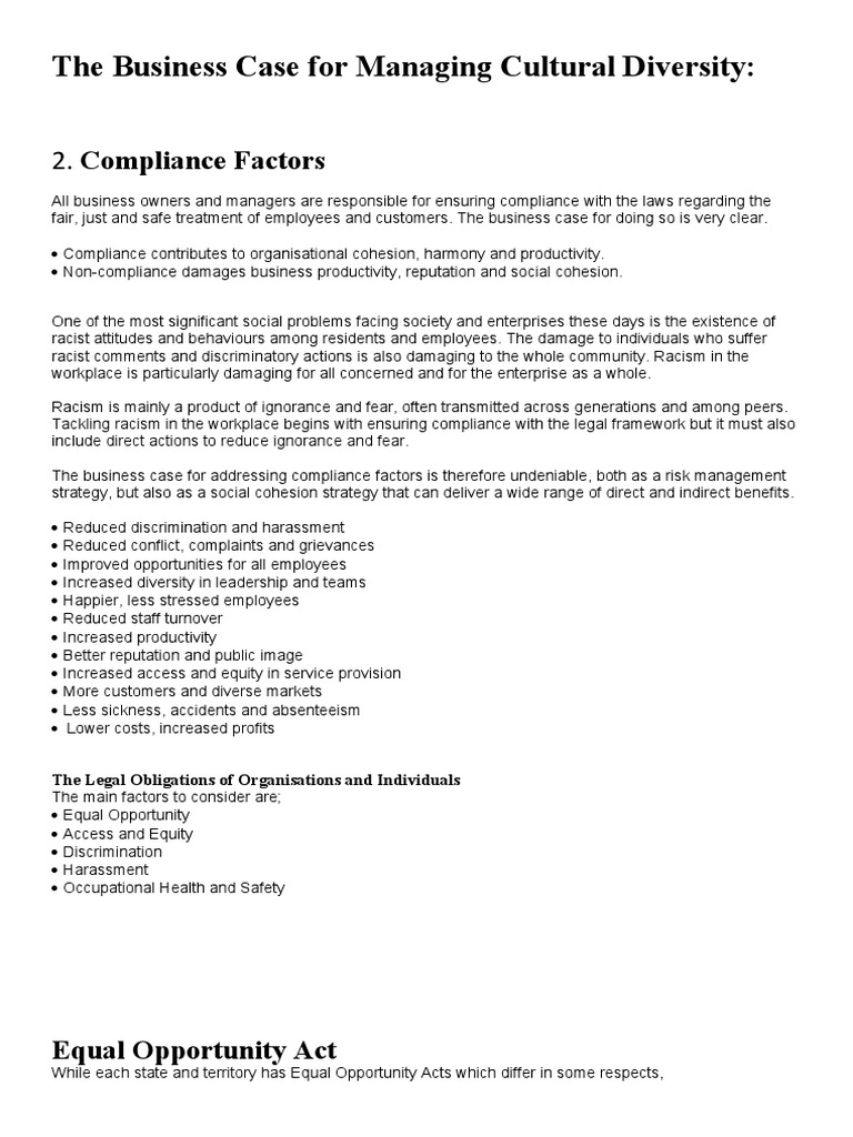 The Business Case For Managing Cultural Diversity:: 2. Compliance ...