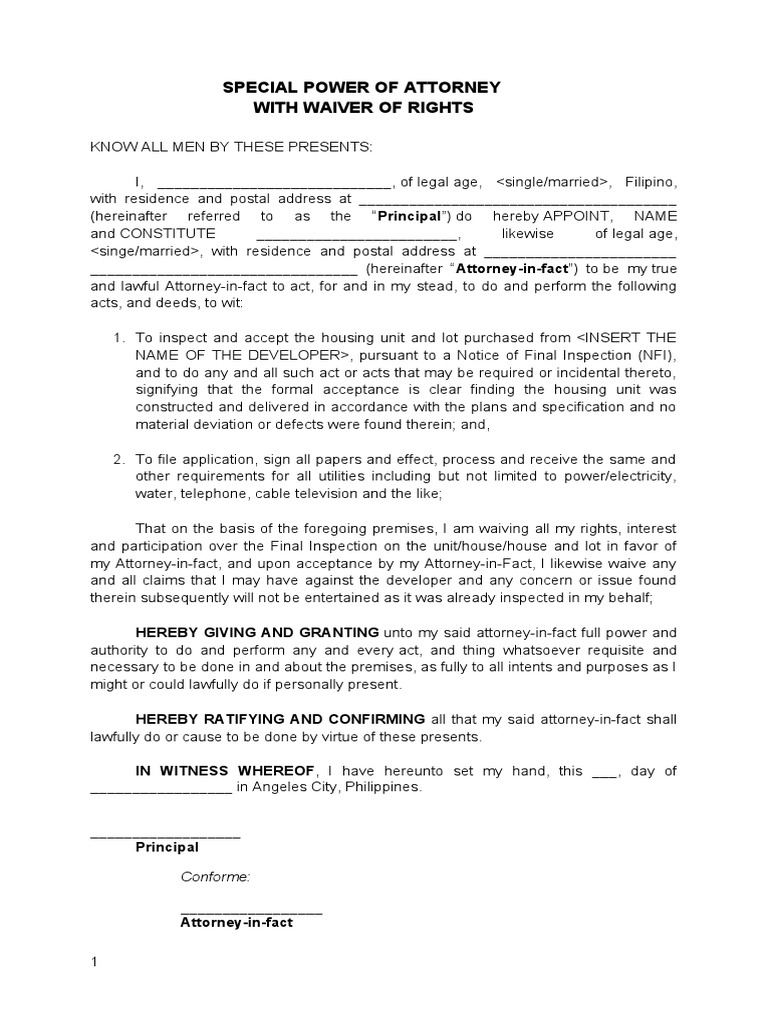 Special Power of Attorney PDF Power Of Attorney Public Law