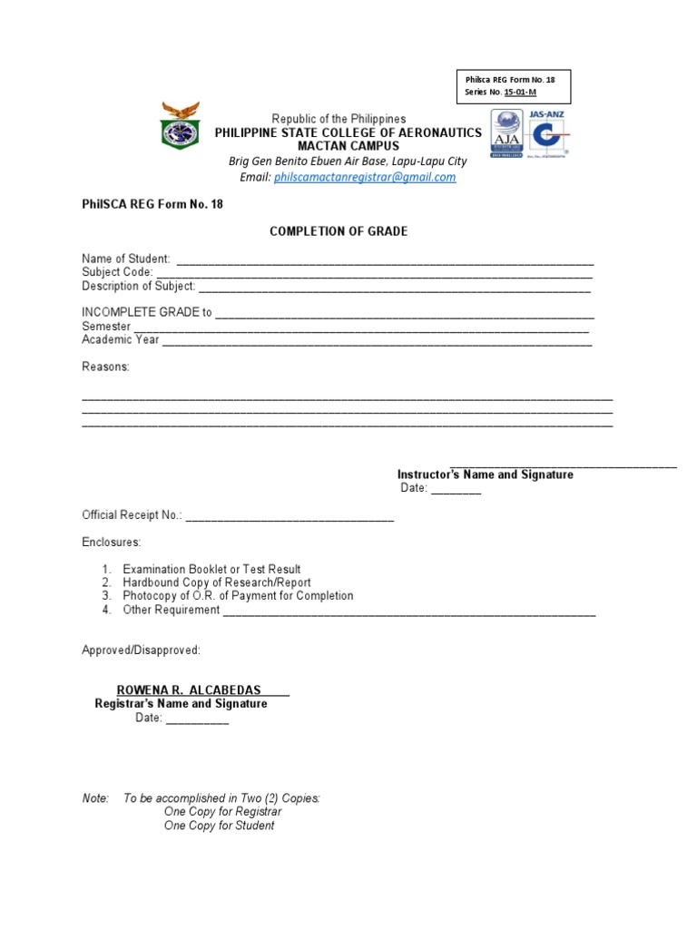 Completion of Grade Form | PDF