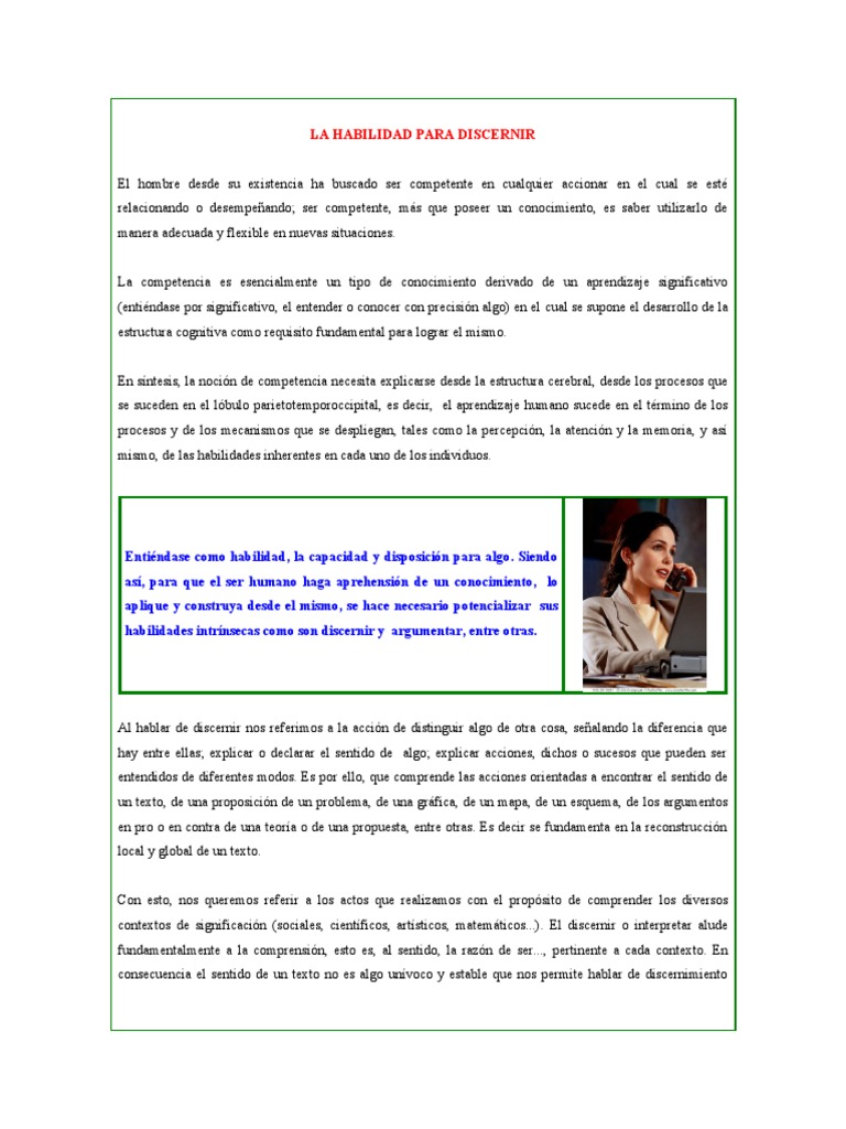 Habilidad para Discernir en Educación | PDF | Comprensión | Conocimiento