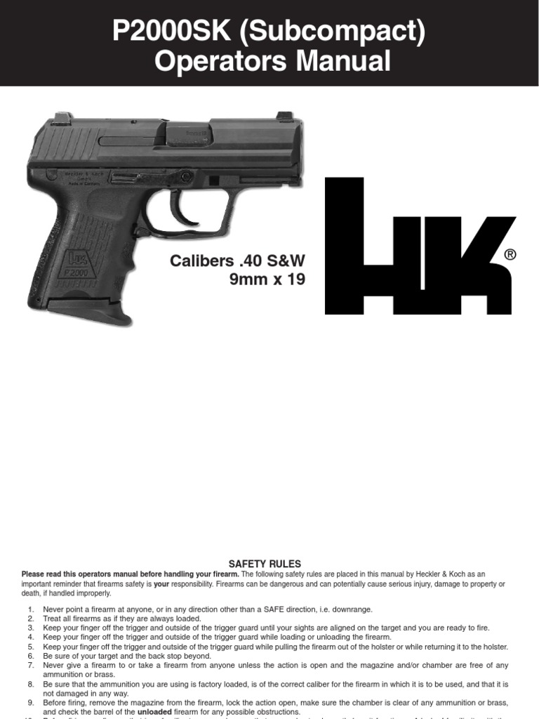 H&K P2000SK SemiAutomatic Pistol Manual PDF Trigger