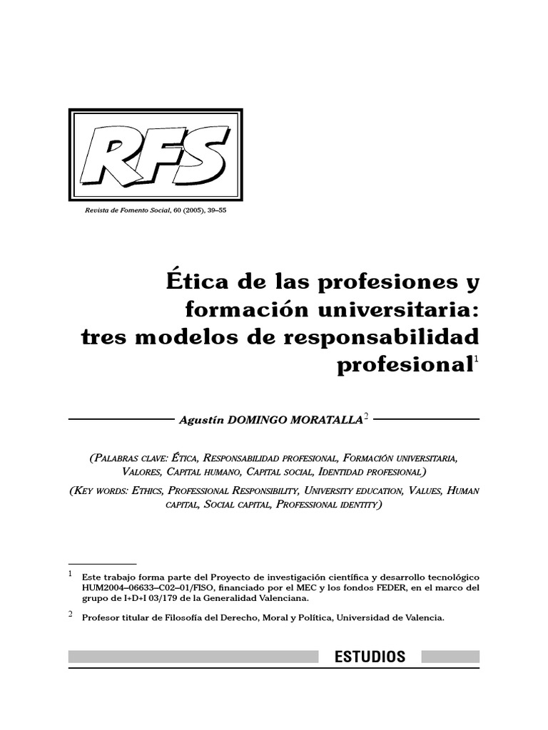 Ética de Las Profesiones y Formación Universitaria: Tres Modelos de ...
