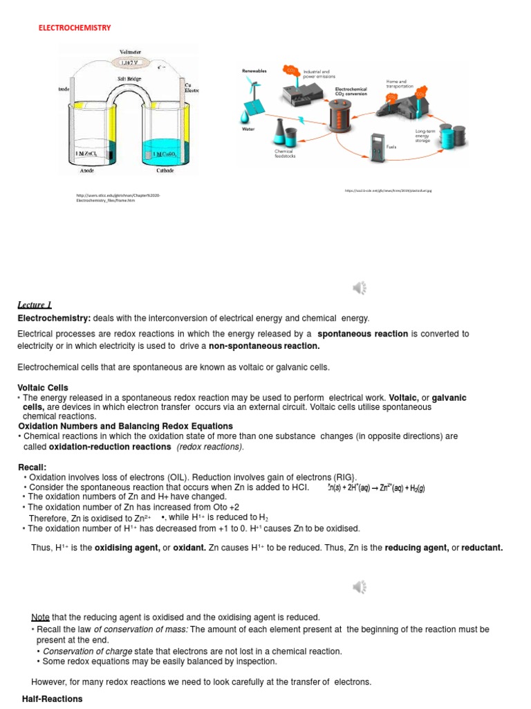 Electrochemistry Notes 1 Powerpoint PDF | PDF | Redox | Electrochemistry
