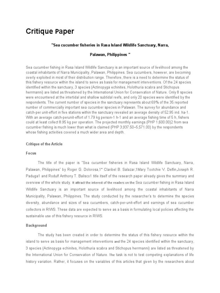 Sea Cucumber Fisheries in Rasa Island | PDF | Sea | Coral Reef
