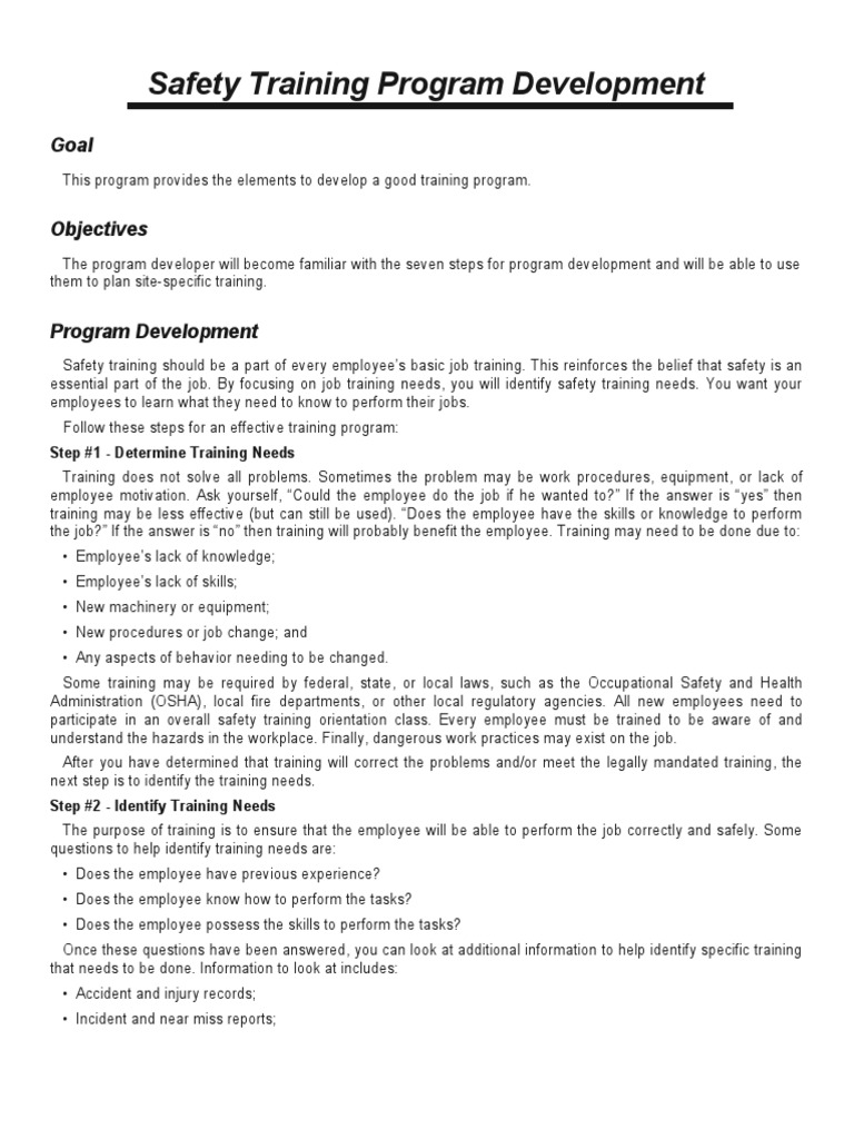 Safety Training Program Development PDF Occupational Safety And