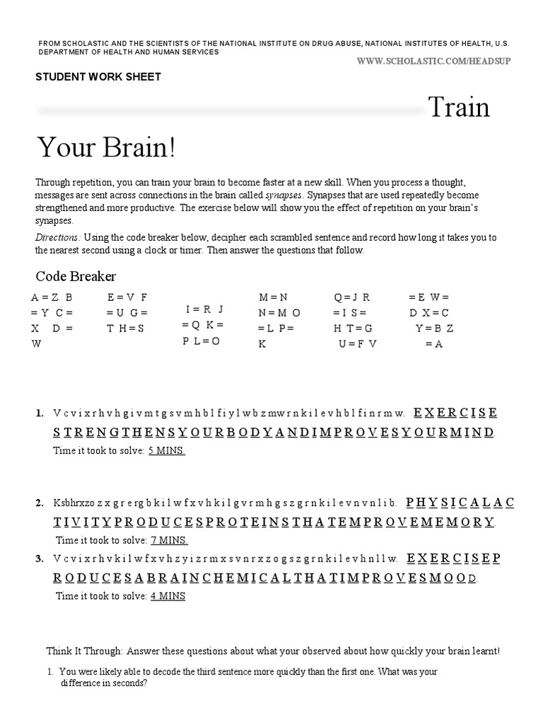 Train Your Brain - Code Breaker Activity | PDF | Nervous System ...
