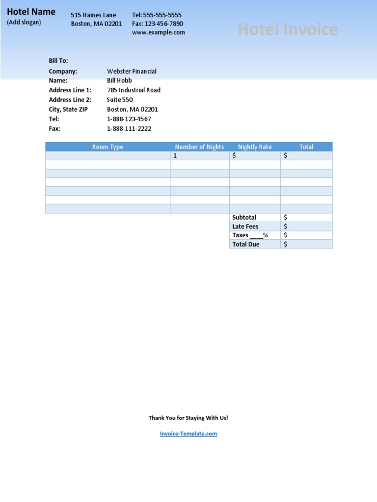 Hotel Invoice Template | PDF