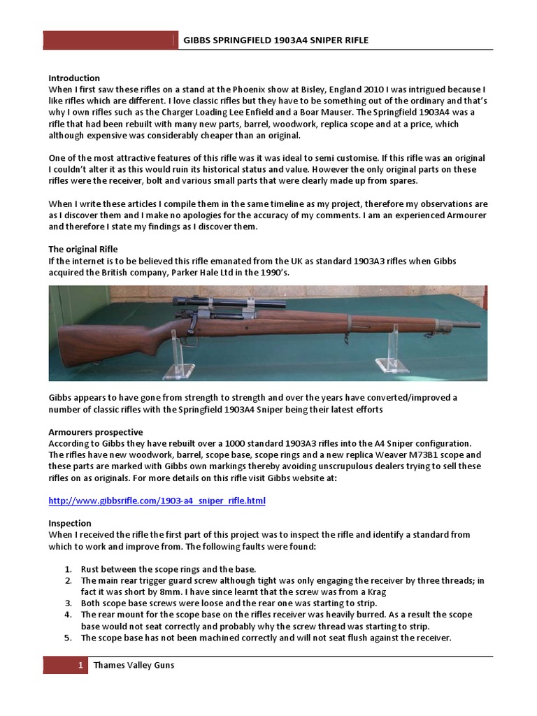 Gibbs Springfield 1903A4 Sniper Rifle | PDF | Telescopic Sight | Rifle