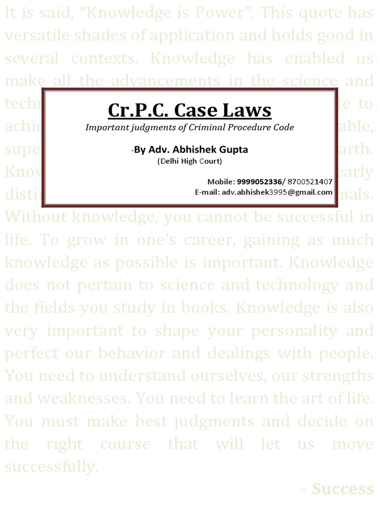 Important Cr.P.C. Case Laws Summary | PDF | Arrest | Arrest Warrant