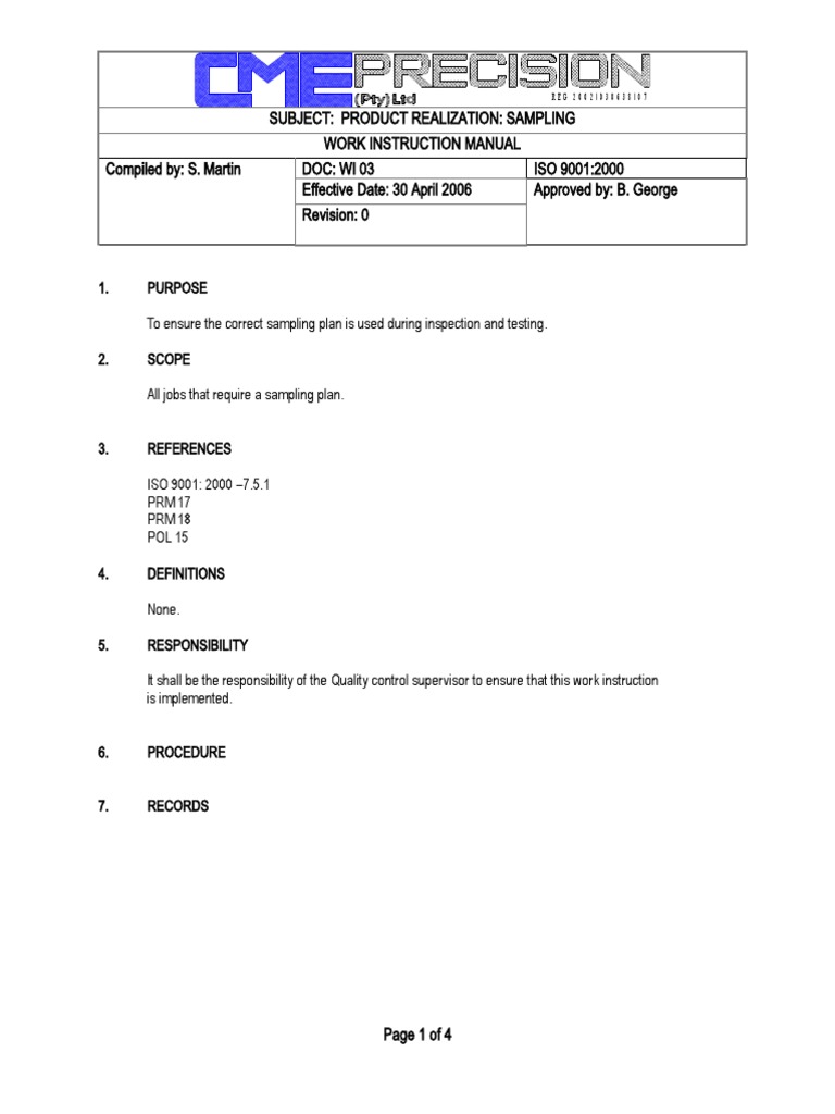 ISO 9001 Sampling Plan Guidelines | PDF | Iso 9000 | Evaluation
