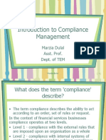 Introduction To Compliance Management: Marzia Dulal Asst. Prof. Dept. of TEM