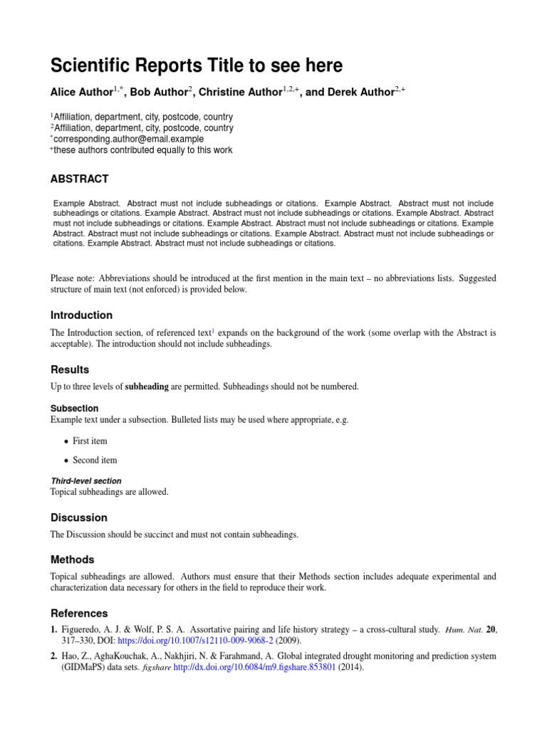 Scientific Reports Title To See Here: Alice Author, Bob Author ...