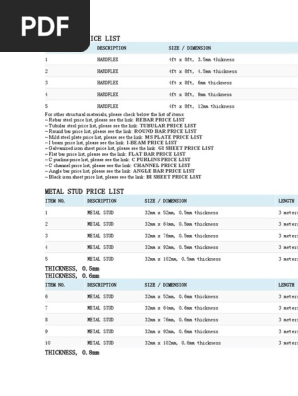 HARDIFLEX PRICE LIST