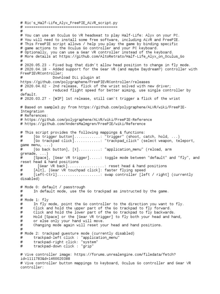 Half-Life Alyx FreePIE Script for ALVR | PDF | Human–Computer ...