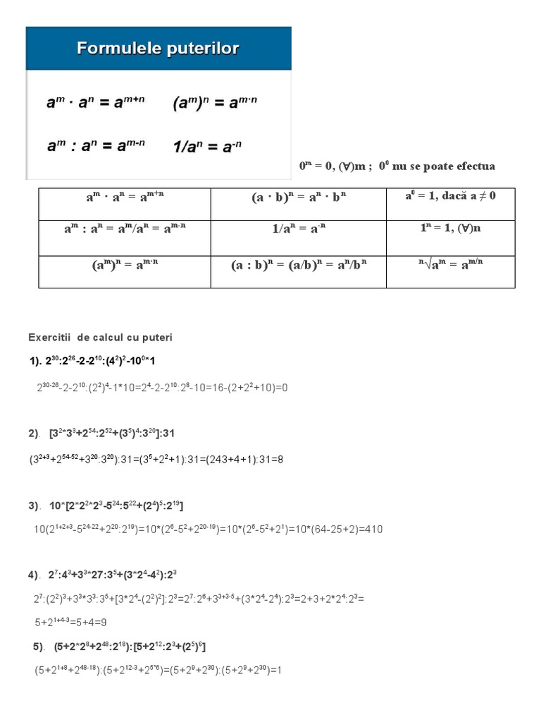 Puteri, Ecuatii Sume Clasa 5 | PDF | Teaching Mathematics