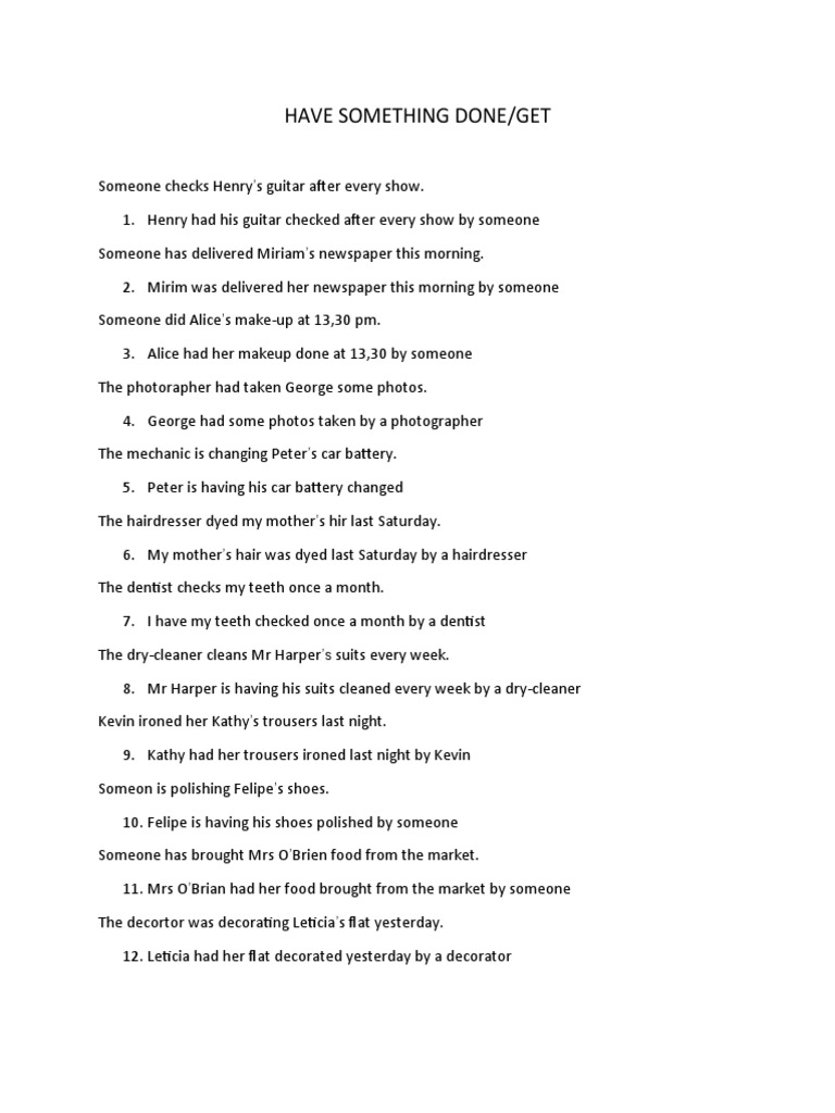 Have Something Done Exercises | PDF