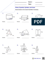 Name: Teacher: Date: Score:: Volume of Prisms, Pyramids, Cylinders, and Cones