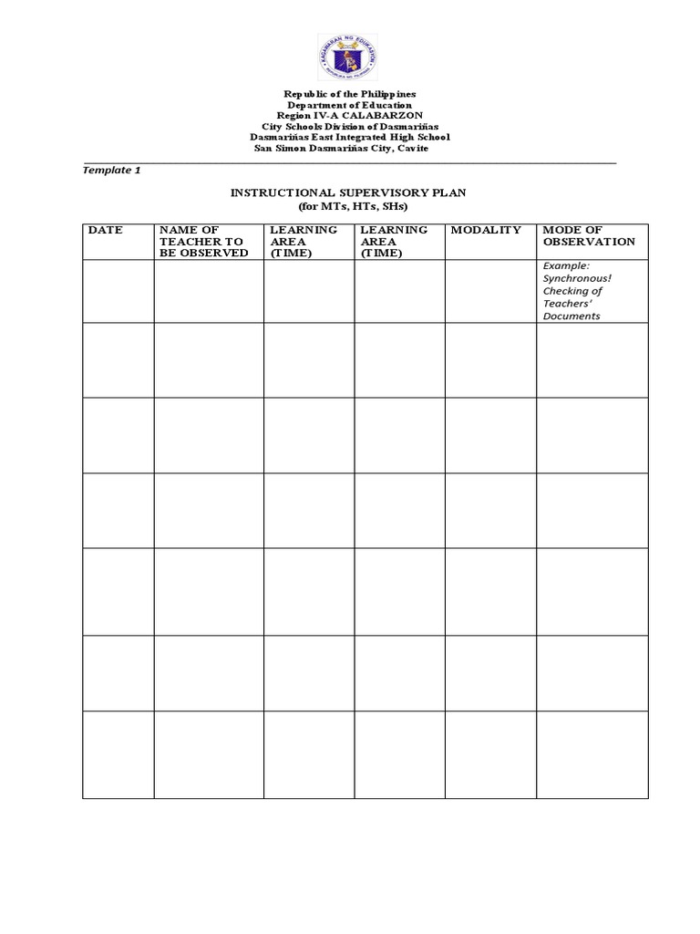 Instructional Supervision Plan Templates | PDF | Teachers | Learning