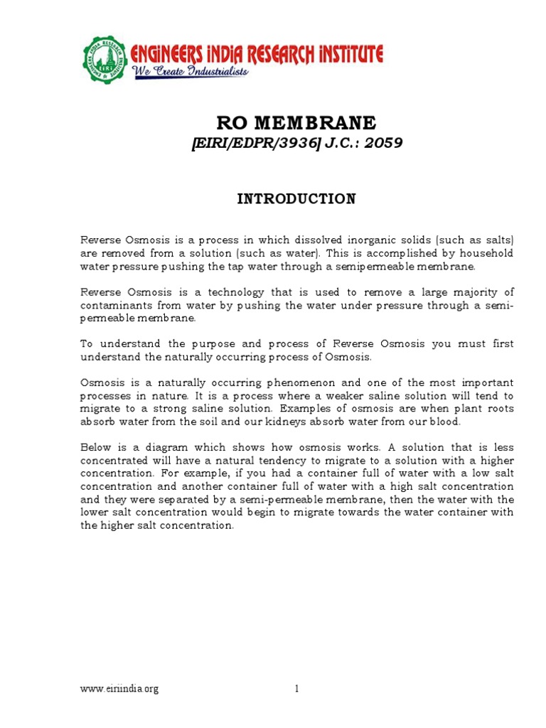 Reverse Osmosis System Overview | PDF | Osmosis | Water Purification