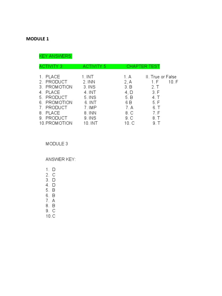 ANSWER KEY Principles of Marketing | PDF