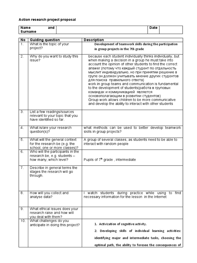 Action Research Project Proposal Template | Download Free PDF ...