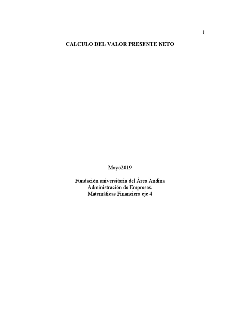Valor Presente Neto en Finanzas | PDF | Valor presente neto | Finanzas ...