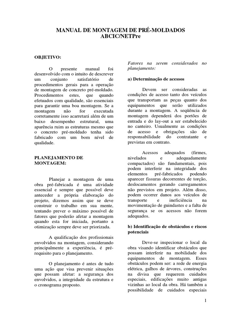 Manual de Montagem de Pré-Moldados | PDF | Qualidade (negócios) | Viga