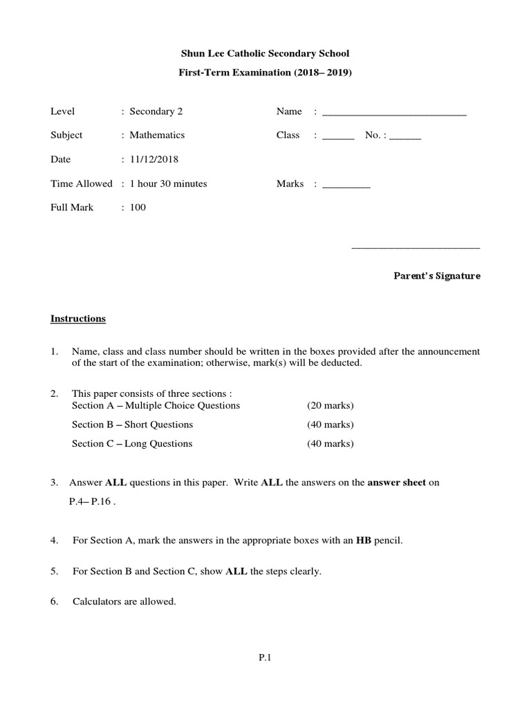 S2 Maths Exam T1 2018-19 Question | PDF | Significant Figures ...