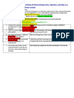 Activity #3 Determining Facts, Opinions, and Bias in A Nonfiction Article